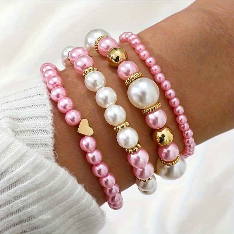 Set 4 Bracciali Eleganti con Perle e Cuori - Gioielli Donna - Eleganza Digitale - Eleganza digitale
