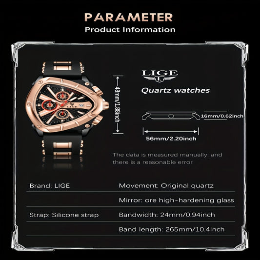 LIGE Orologio Sport Design Moderno Oro/Argento/Blu Calendario Silicone Quarzo - Eleganza digitale