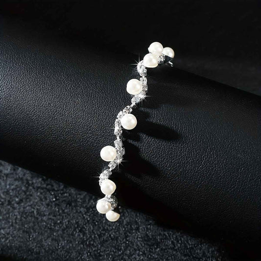 Braccialetto Donna a Forma di Onda - Perle di Imitazione e Strass Elegante - Eleganza digitale