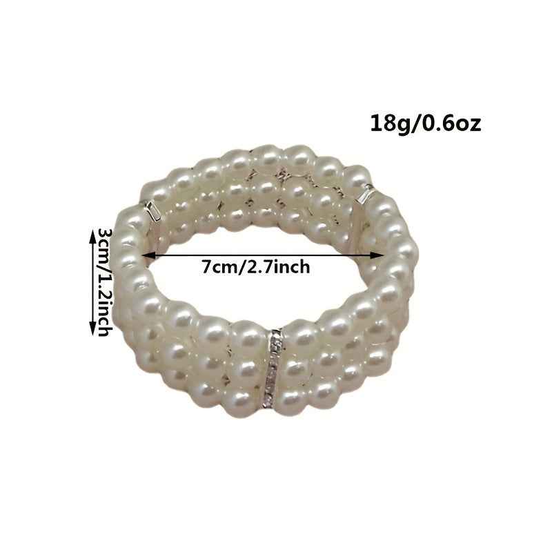 Braccialetto Donna Stile Coreano - Tre Strati con Perle Finte e Strass Elastico - Eleganza digitale
