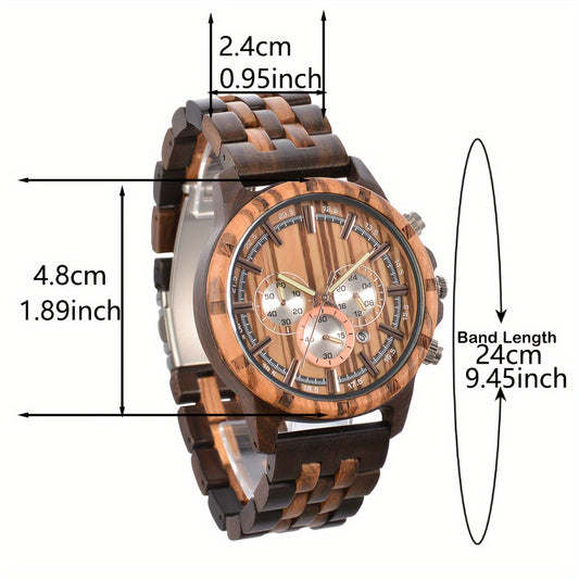 Orologio Uomo Legno Vintage Quarzo Quadrante Marrone Data Calendario - Eleganza digitale