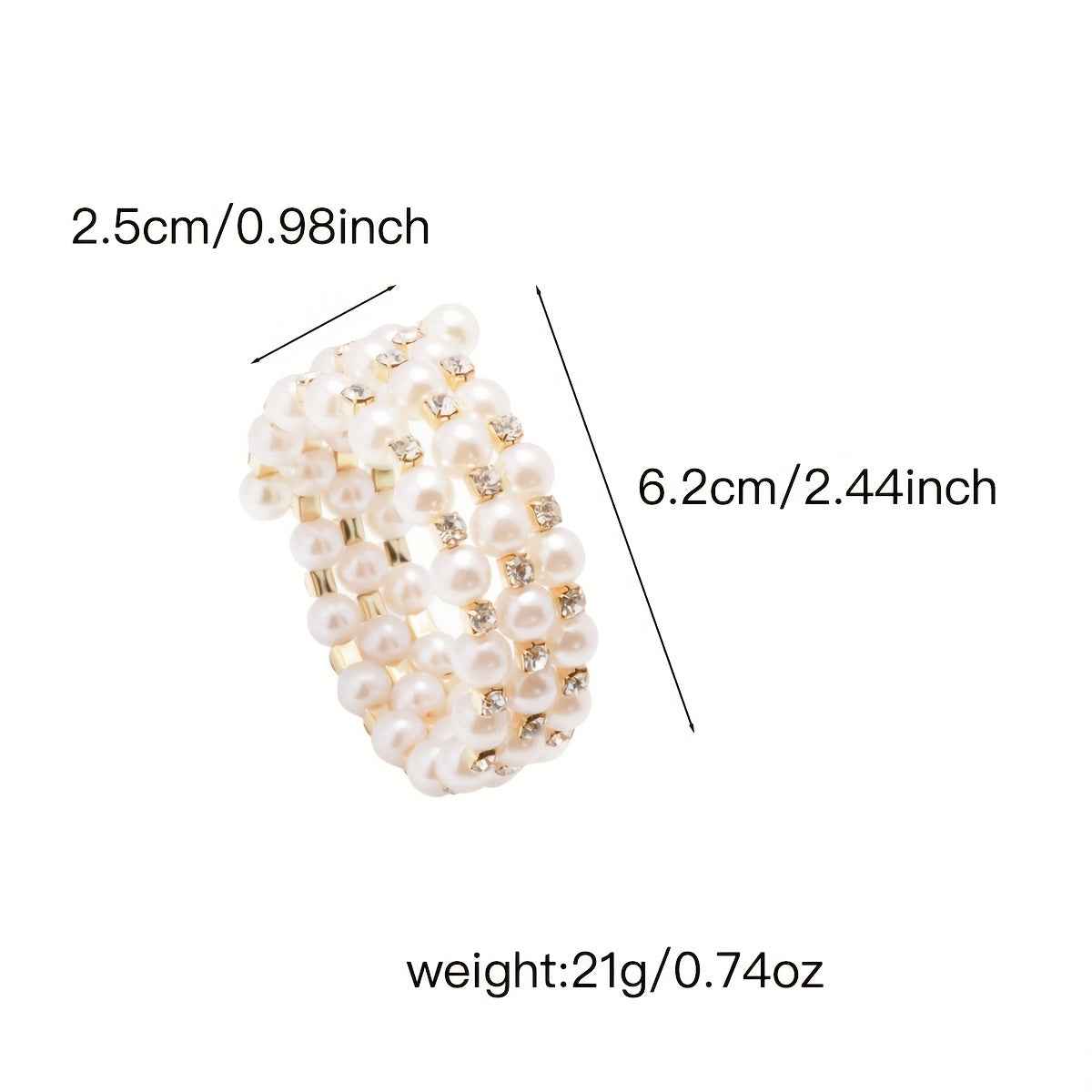 Braccialetto Elastico Tre File Perle Finte - Acciaio Inox Dorato con Cristalli - Eleganza digitale