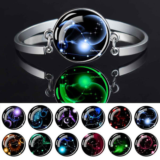 Bracciale Luminoso Costellazioni Zodiacali - Cabochon Vetro Fosforescente - Eleganza Digitale - Eleganza digitale