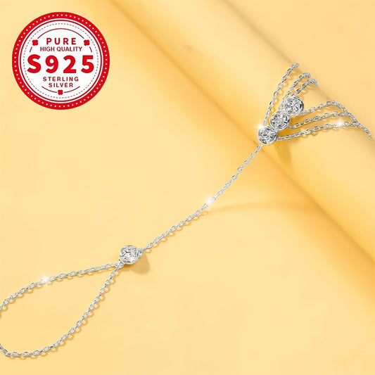 Anello Catena Argento 925 Tre Strati con Zirconi - Design Lussuoso Trendy Donna - Eleganza digitale