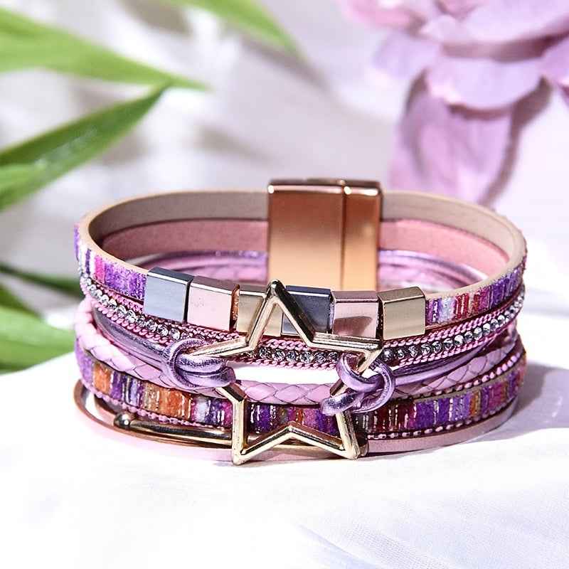 Set Braccialetti Boho con Stelle - Pelle Sintetica e Chiusura Magnetica - Eleganza digitale