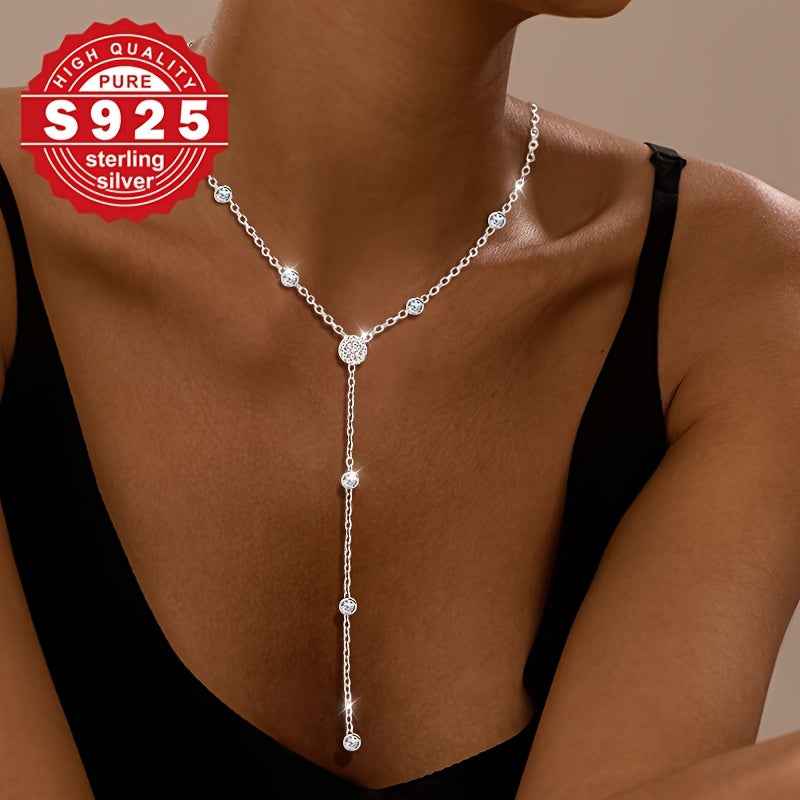 Collana Y Argento 925 con Zirconi - Catena Lunga Elegante  per Donna - Eleganza digitale