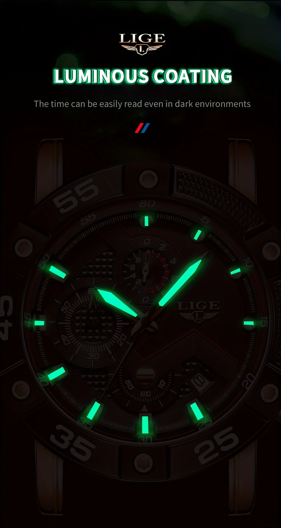 LIGE Orologio Sport Luminoso Unisex Cinturino  Accenti Oro Data - Eleganza digitale