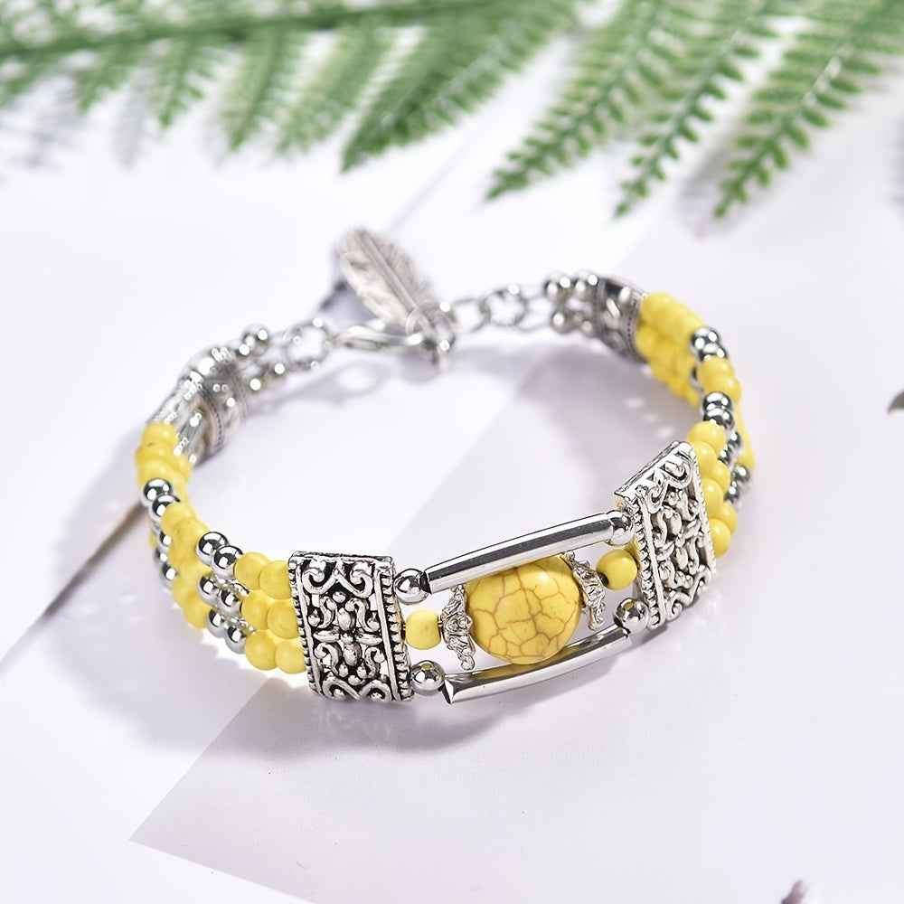 Bracciale Boho in Pietra Naturale - Stile Elegante Digitale Placcato Argento - Eleganza digitale
