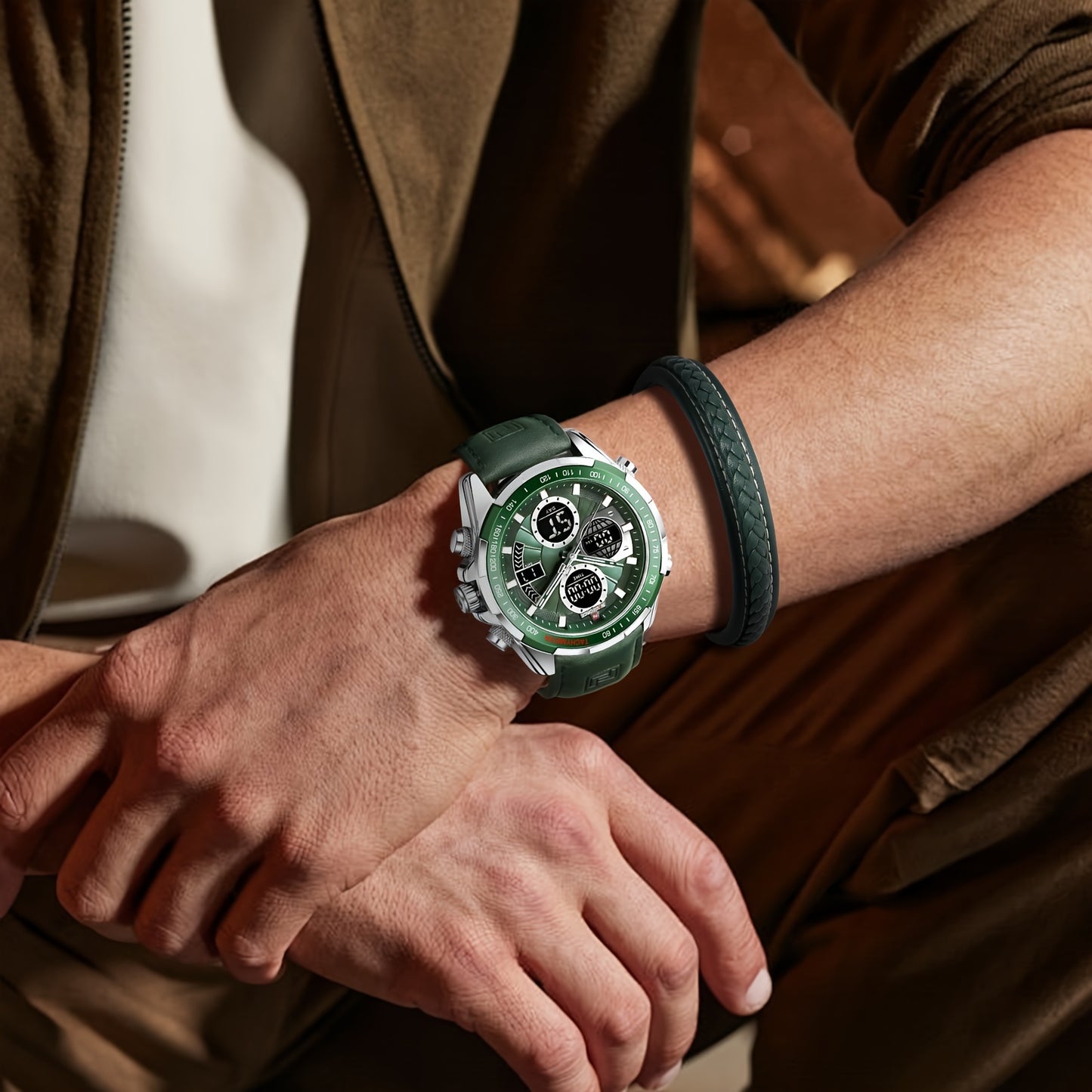 NAVIFORCE Set Orologi Uomo Donna Sport Lusso Doppio Cronografo Luminoso 46mm Regalo - Eleganza digitale