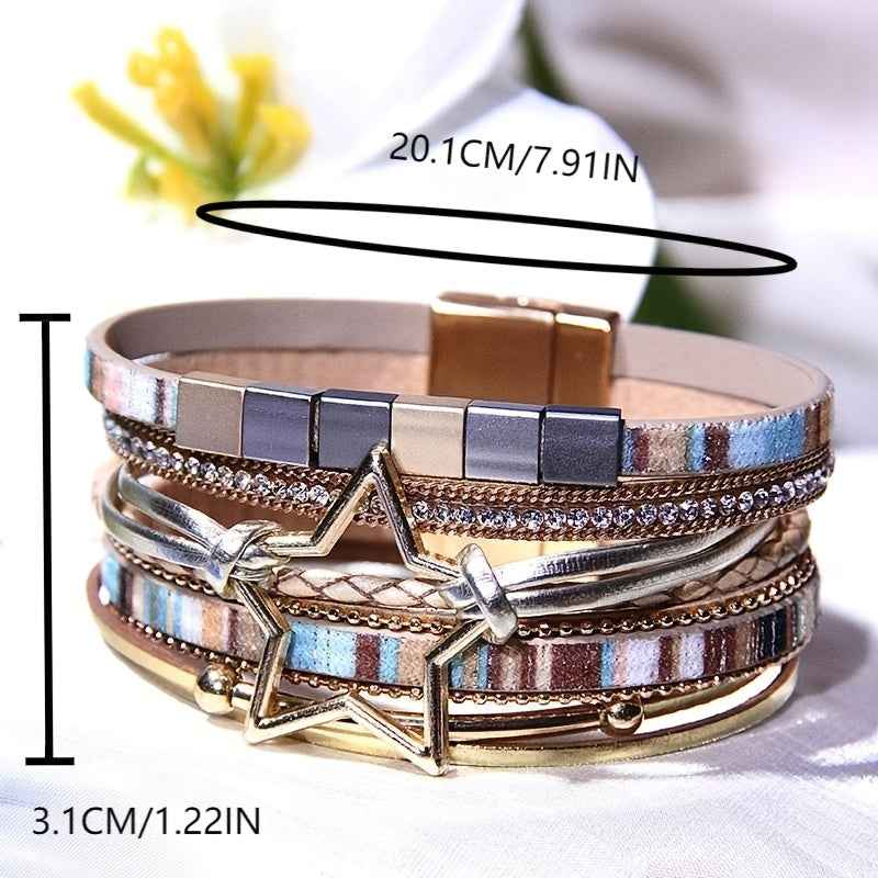 Set Braccialetti Boho con Stelle - Pelle Sintetica e Chiusura Magnetica - Eleganza digitale