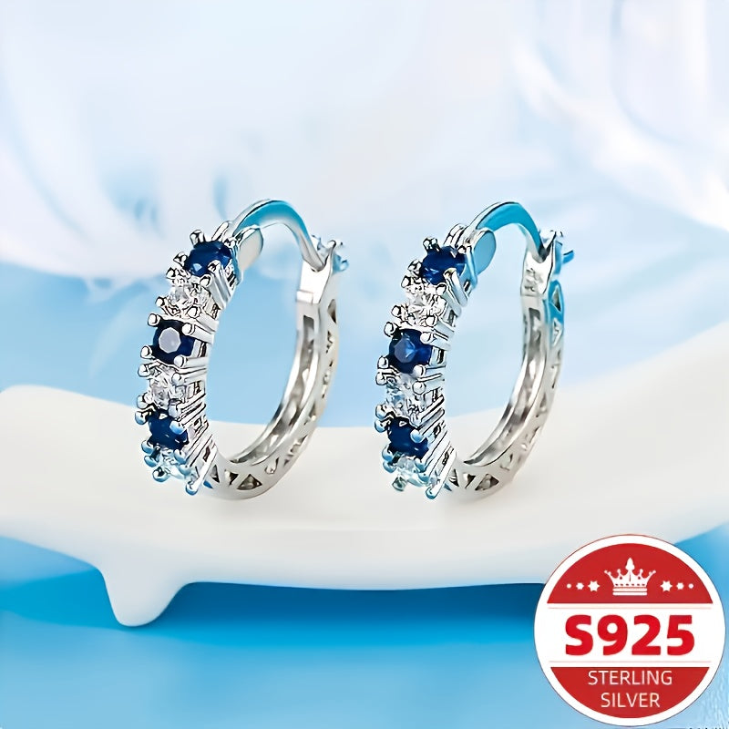 Orecchini cerchio argento 925 con zirconia sintetica blu