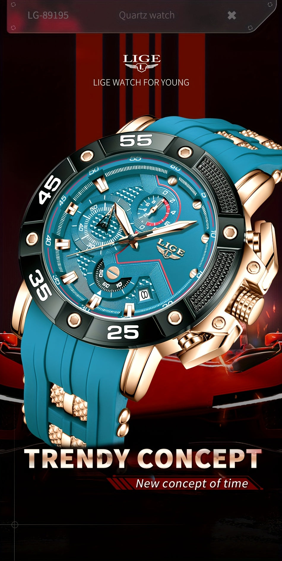 LIGE Orologio Sport Luminoso Unisex Cinturino  Accenti Oro Data - Eleganza digitale