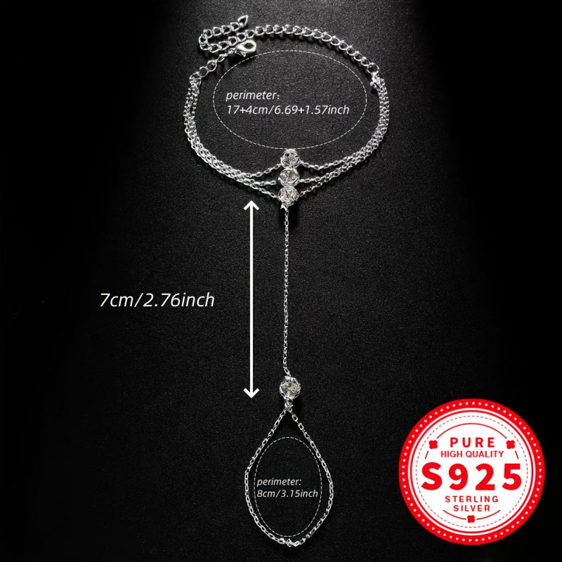 Anello Catena Argento 925 Tre Strati con Zirconi - Design Lussuoso Trendy Donna - Eleganza digitale