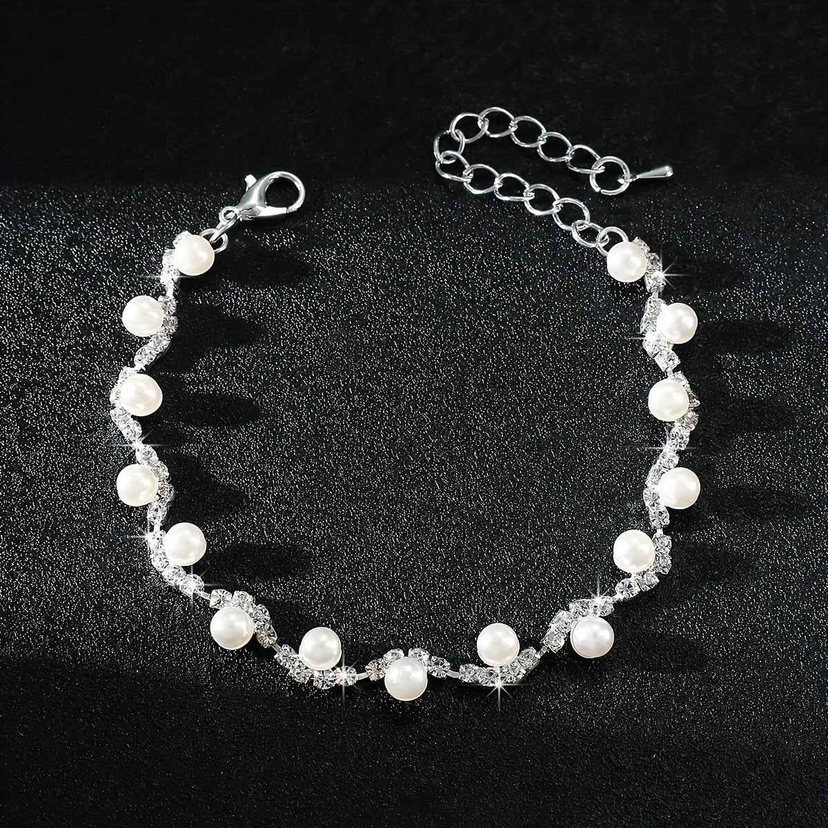 Braccialetto Donna a Forma di Onda - Perle di Imitazione e Strass Elegante - Eleganza digitale