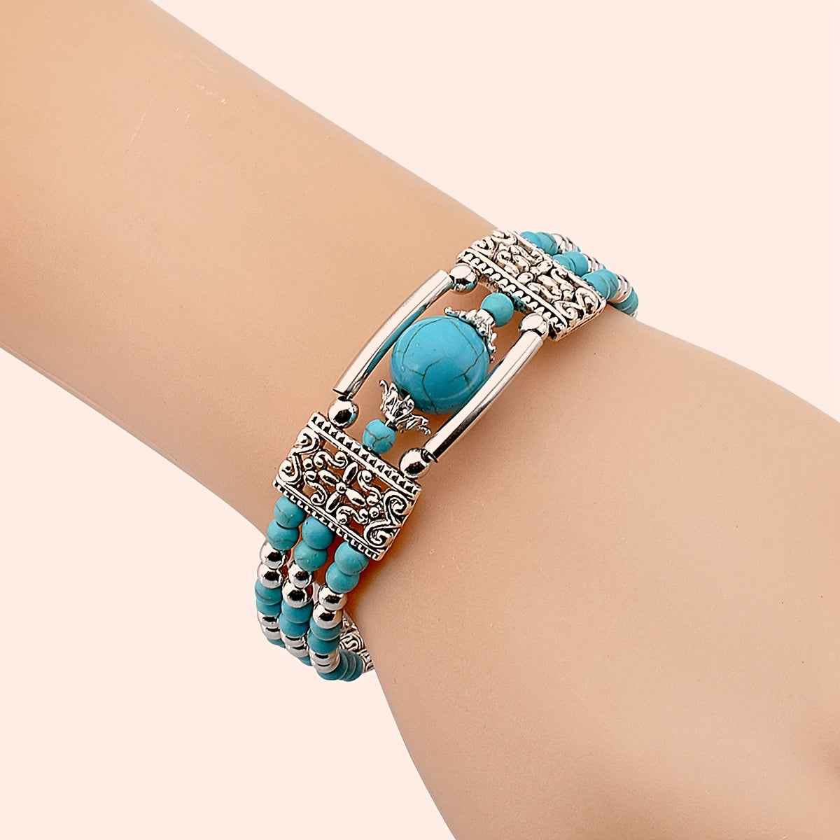Bracciale Boho in Pietra Naturale - Stile Elegante Digitale Placcato Argento - Eleganza digitale
