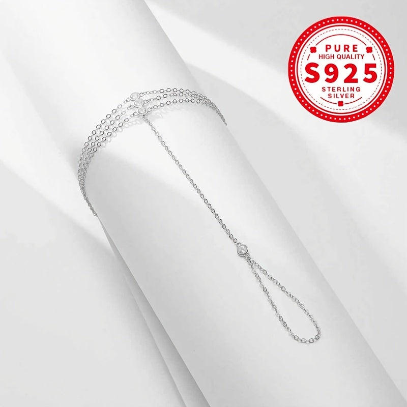 Anello Catena Argento 925 Tre Strati con Zirconi - Design Lussuoso Trendy Donna - Eleganza digitale