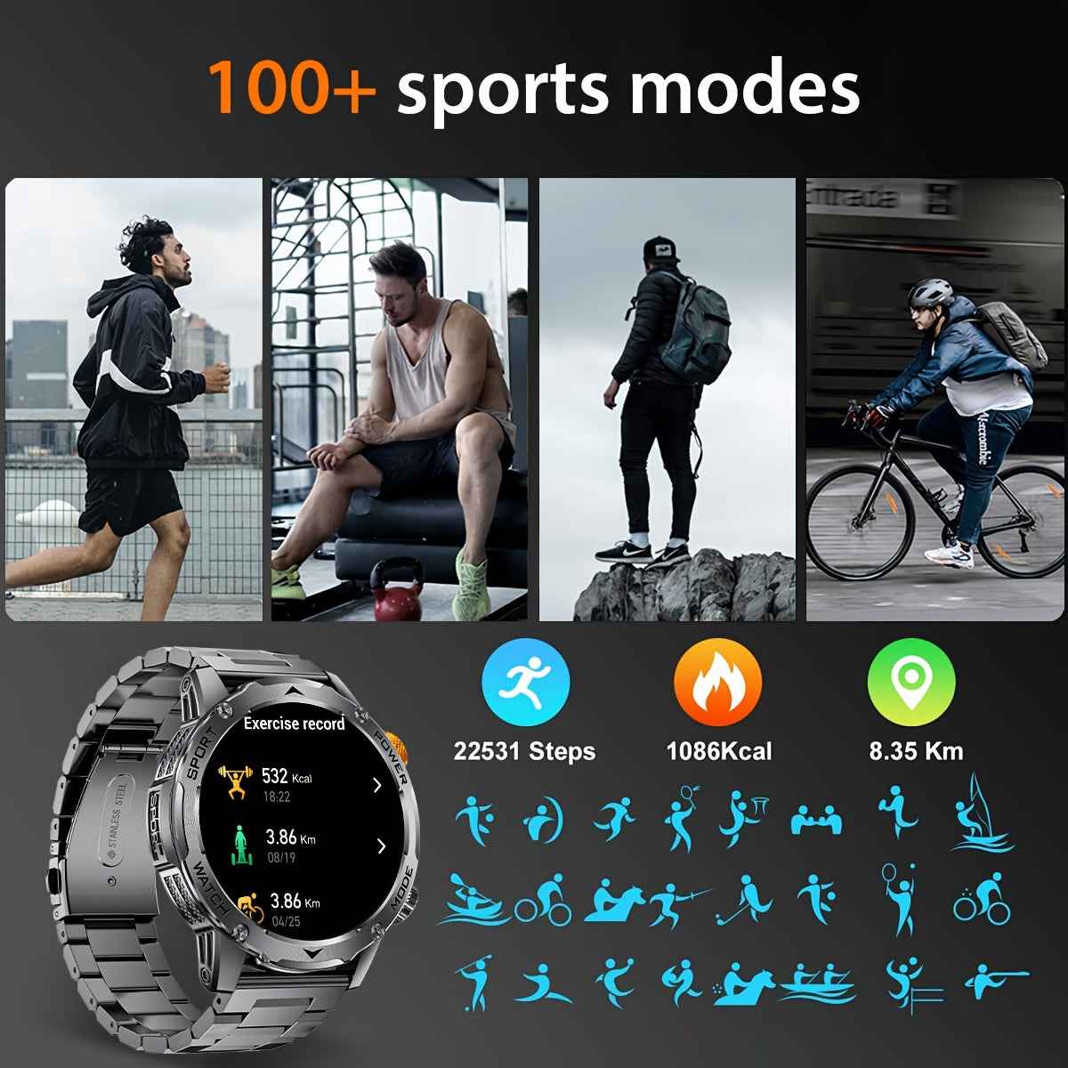 Smartwatch LIGE Uomo - Batteria 1000mAh, 110+ Sport, Chiamate, 3 Cinturini - Eleganza digitale