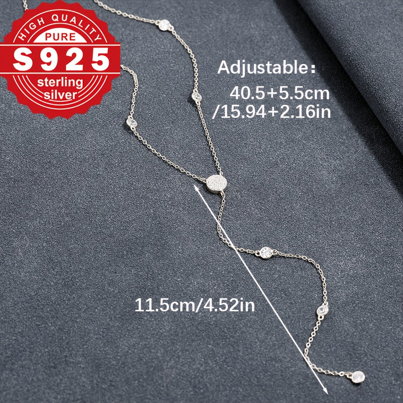 Collana Y Argento 925 con Zirconi - Catena Lunga Elegante  per Donna - Eleganza digitale