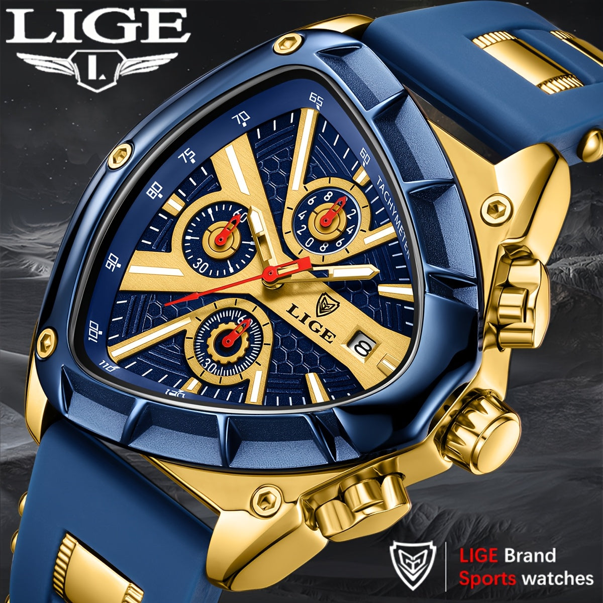 LIGE Orologio Sport Design Moderno Oro/Argento/Blu Calendario Silicone Quarzo - Eleganza digitale