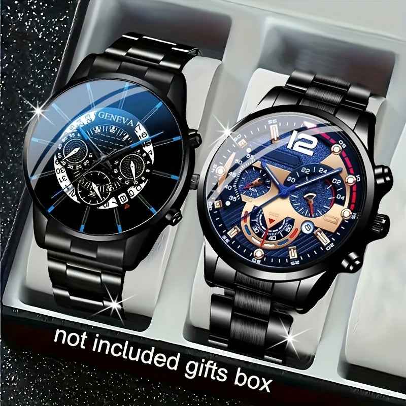 Set 2 Orologi Uomo Quarzo Eleganti - Regalo Romantico - Eleganza Digitale - Eleganza digitale