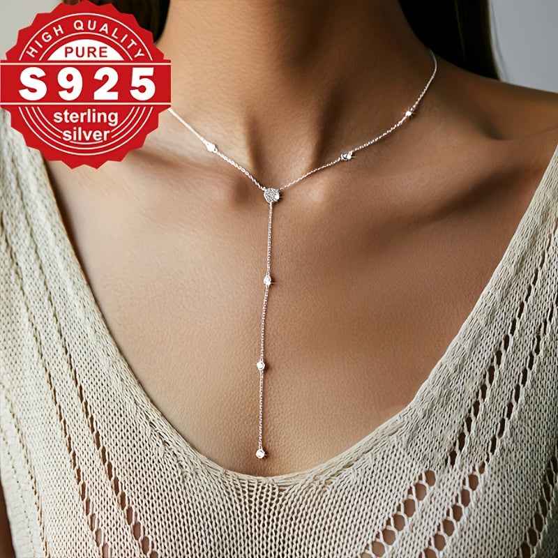 Collana Y Argento 925 con Zirconi - Catena Lunga Elegante  per Donna - Eleganza digitale