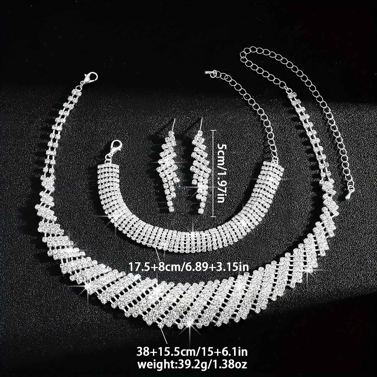 Middle Eastern Geometric Irregular Luxury Rhinestone Necklace Bracelet Earrings Three-piece Set Bridal Accessories