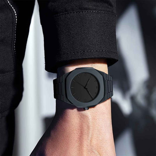 Orologio  Moderno - Quadrante Nero Opaco, Cinturino Acciaio Inox/Silicone, Movimento al Quarzo - Unisex - Eleganza digitale
