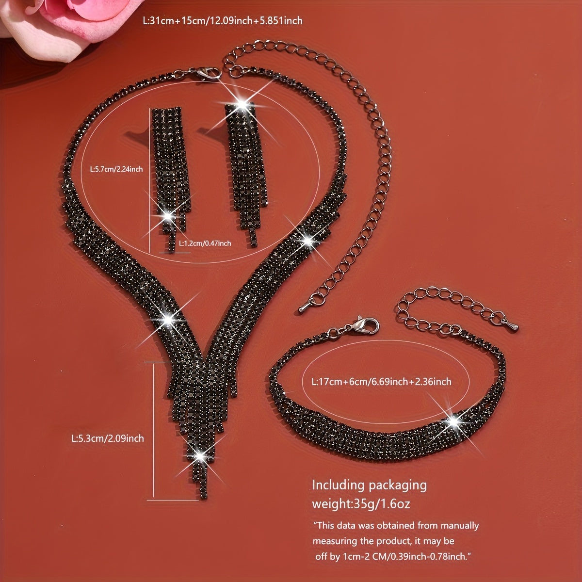 Set di gioielli argentati con strass