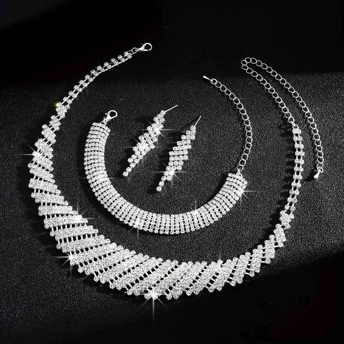 Middle Eastern Geometric Irregular Luxury Rhinestone Necklace Bracelet Earrings Three-piece Set Bridal Accessories