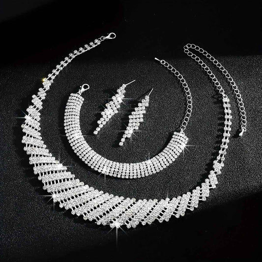 Middle Eastern Geometric Irregular Luxury Rhinestone Necklace Bracelet Earrings Three-piece Set Bridal Accessories