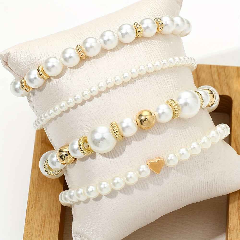 Set 4 Bracciali Eleganti con Perle e Cuori - Gioielli Donna - Eleganza Digitale - Eleganza digitale