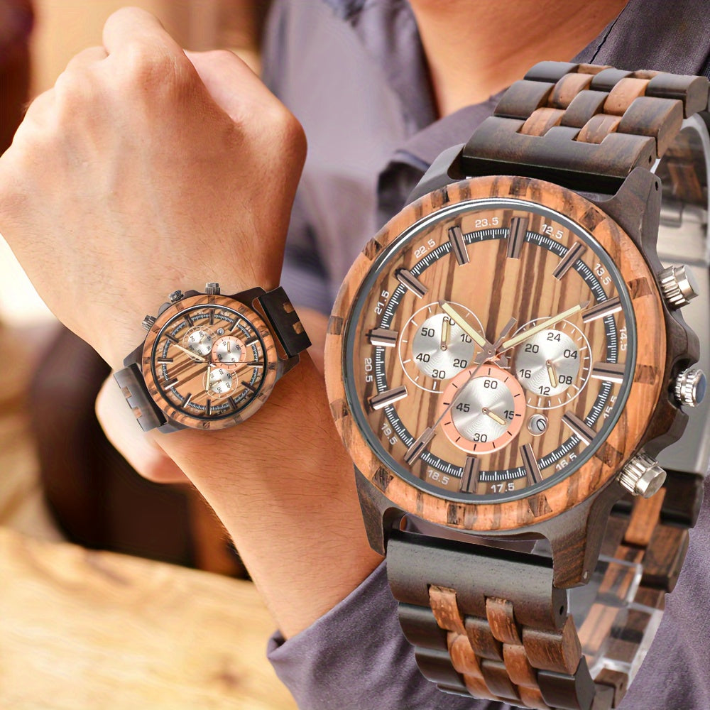 Orologio Uomo Legno Vintage Quarzo Quadrante Marrone Data Calendario - Eleganza digitale