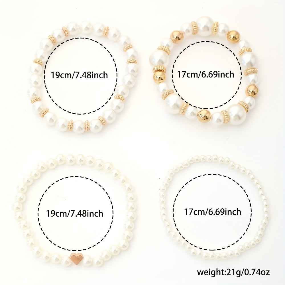 Set 4 Bracciali Eleganti con Perle e Cuori - Gioielli Donna - Eleganza Digitale - Eleganza digitale
