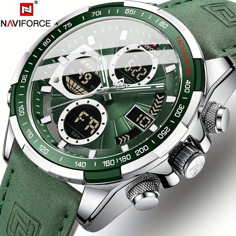 NAVIFORCE Orologio Uomo Lusso Sport Quarzo Impermeabile Pelle Cronografo - Eleganza digitale