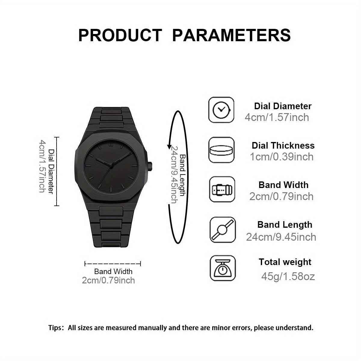 Orologio  Moderno - Quadrante Nero Opaco, Cinturino Acciaio Inox/Silicone, Movimento al Quarzo - Unisex - Eleganza digitale