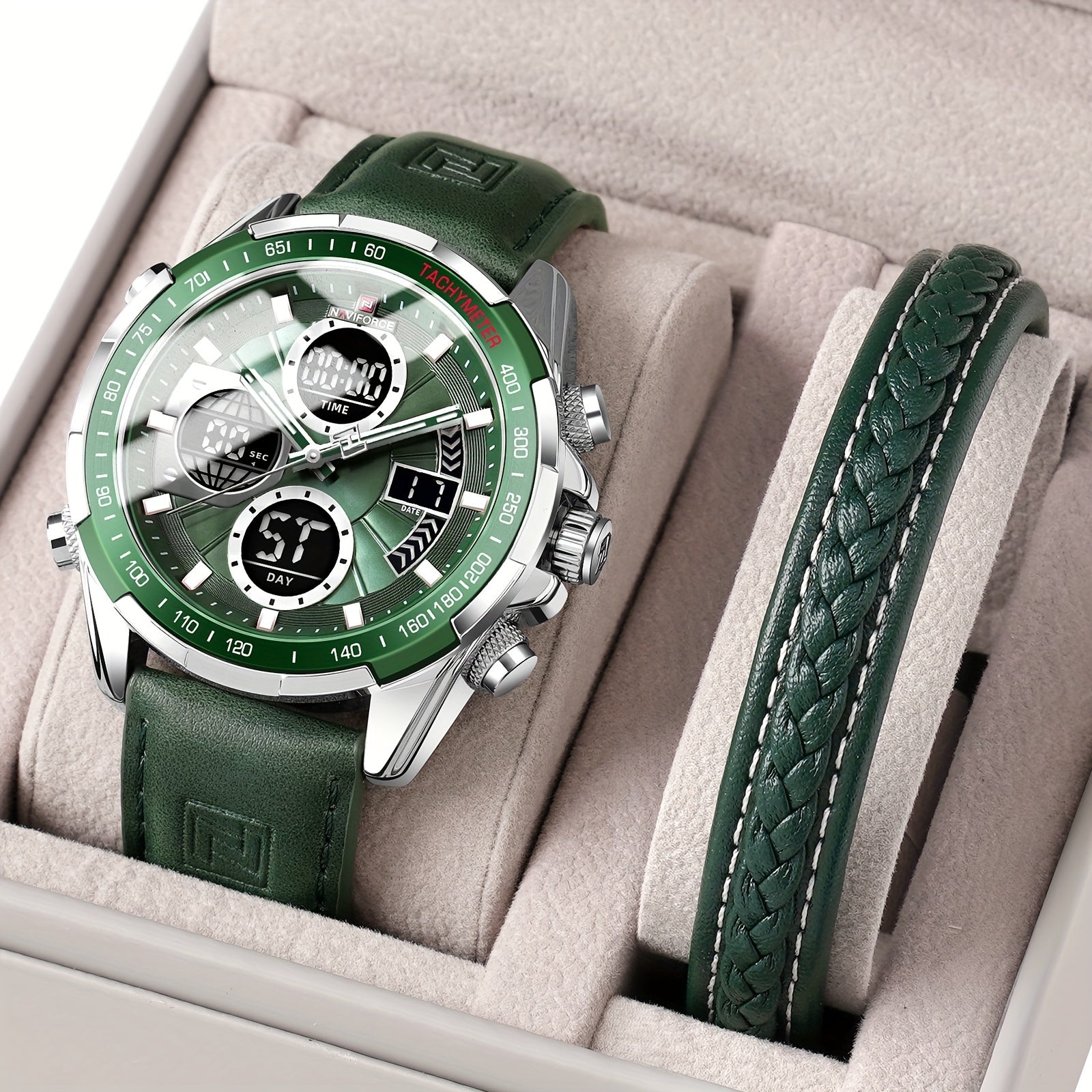 NAVIFORCE Set Orologi Uomo Donna Sport Lusso Doppio Cronografo Luminoso 46mm Regalo - Eleganza digitale