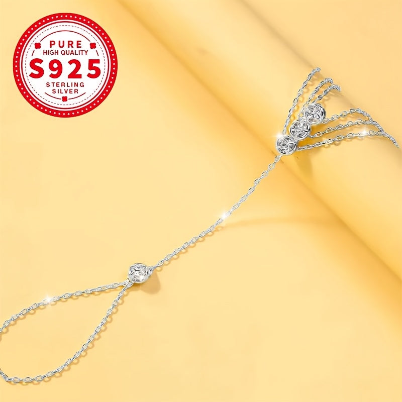 Anello Catena Argento 925 Tre Strati con Zirconi - Design Lussuoso Trendy Donna - Eleganza digitale